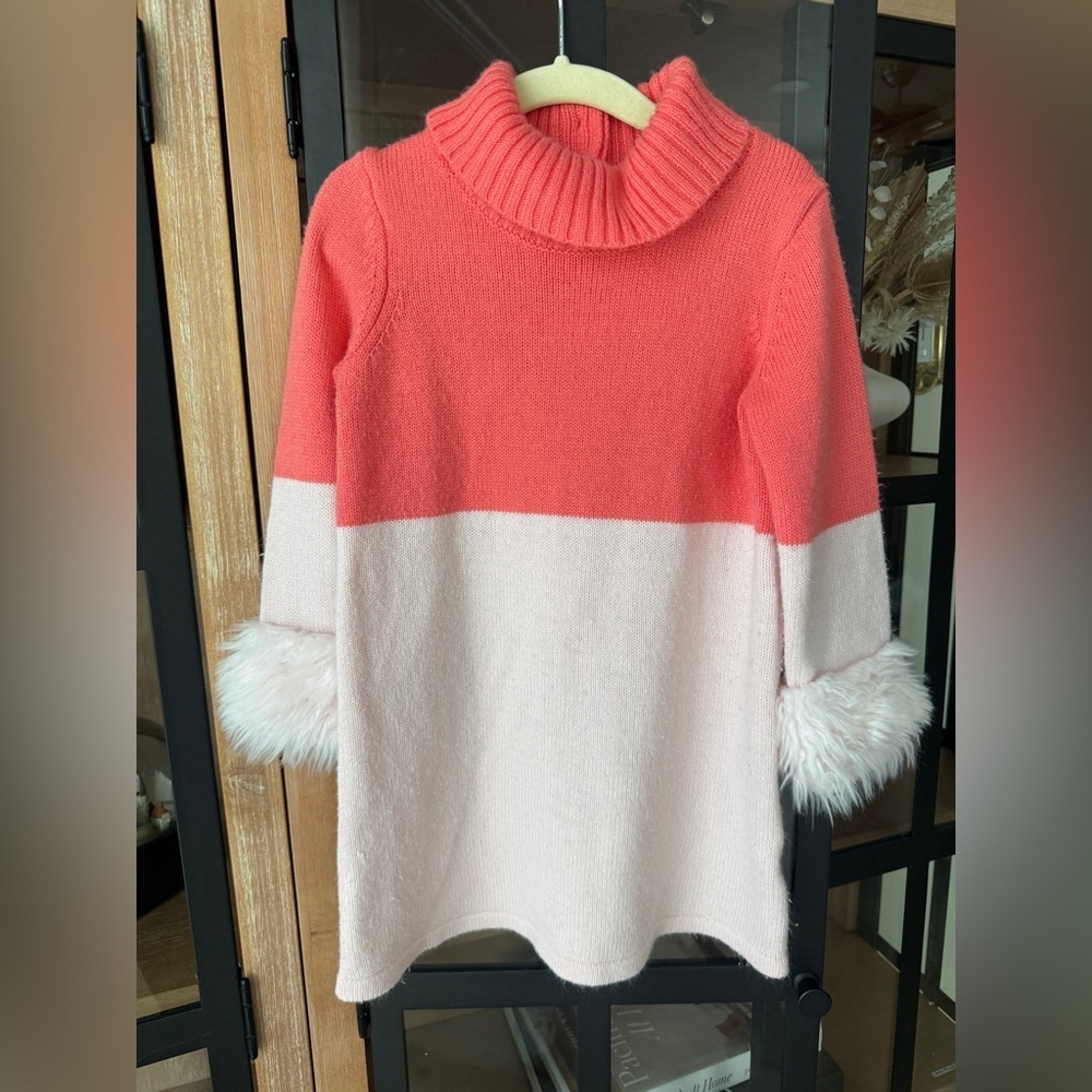Janie & Jack sweater dress turtleneck toddler girl feathers cuff trim colorblock